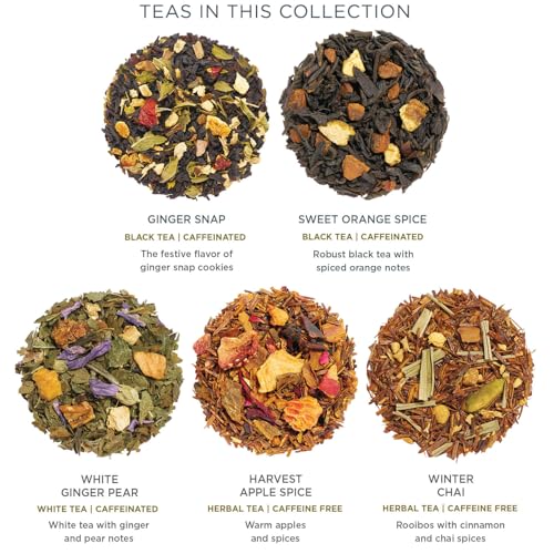 Image of Tea Forte Warming Joy Hoilday Premium Single Steeps Loose Leaf Tea Gift Set Sampler, 15 Count 3 of Each Assorted Blends, Pre-Portioned Single Serve Pouches, Steeps 12 oz