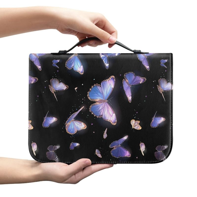 Kuiaobaty Butterfly Pattern Zipper Bible Bag Watercolor Butterflies Carrying Case with Handle for Standard Size Bible Perfect Gift for Women Mother
