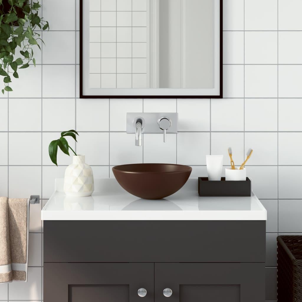Generisch Waschbecken Keramik Dunkelbraun Rund,Heimwerkerbedarf,Sanitärbedarf,Sanitärkeramik & Armaturen,Waschbecken & Spülen,Badezimmer-Waschbecken-146984
