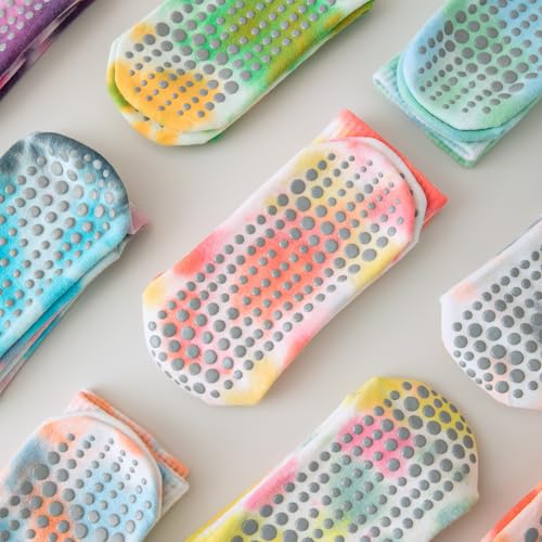 4 Pairs Women Yoga Socks with Grips,Tie Dye Non Slip Grip Crew Socks Colorful Grippy Socks for Barre Ballet Barefoot Workout2