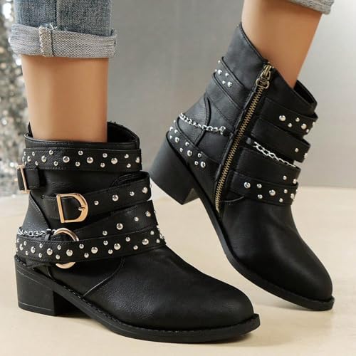 Bottes mi-mollet avec boucle cool et chaîne au style d'automne