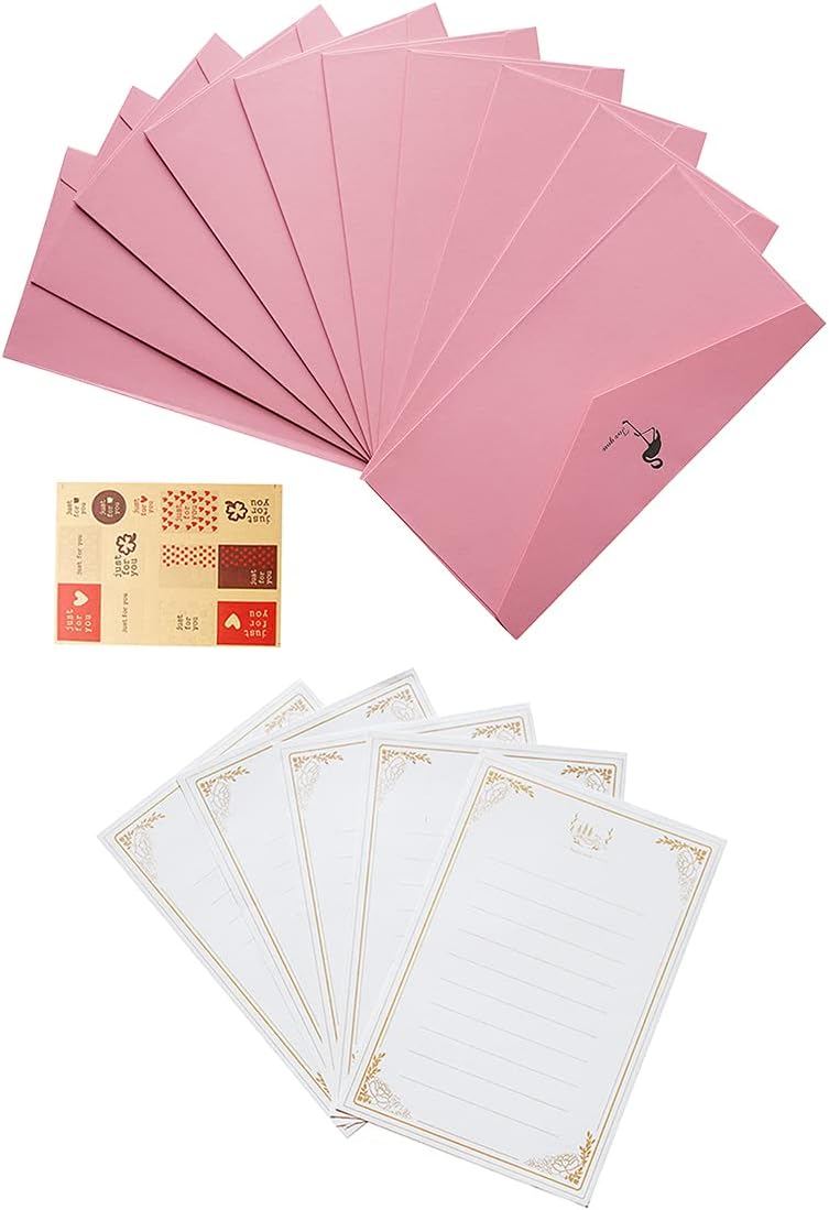 ピンク Tricolor レターセット 封筒10枚 便箋枚 シール12枚 セット 便箋 封筒セット 招待状 結婚式 お祝い手紙 挨拶状 お礼状用 Qougiggxjz Godawaripowerispat Com