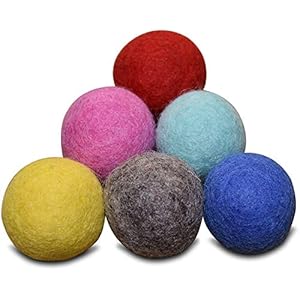 Comfy Pet Supplies Set of 6-100% Wool Felt Ball Toys for Cats and Kittens, Handmade Colorful Eco-Friendly Cat Wool Balls (4cm, Gray Mint Blue Red Pink Yellow)…