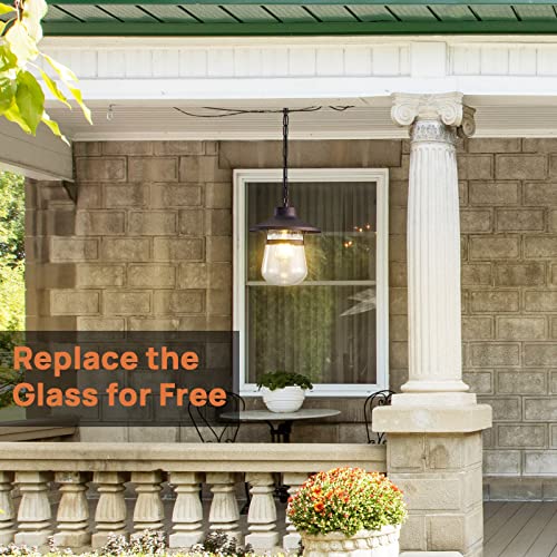 Up To New Outdoor Pendant Lights For Porch, Farmhoues 1-Light Outside Hanging Porch Light, Outdoor Pendant Light Waterproof Anti-Rust In Brown Finish With Seeded Glass #TOP1