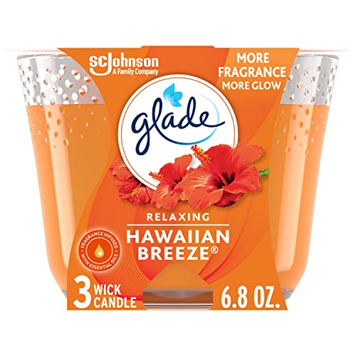 Glade Candle Hawaiian Breeze, Fragrance Candle Infused with Essential Oils, Air Freshener Candle, 3-Wick Candle, 6.8 Oz
