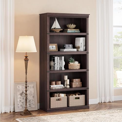Garvee Estantería Cubo de Madera estantería Estilo,Granja Moderno con Almacenamiento para Despacho, salón Dormitorio,80×32×171 cm(Cereza Oscura)
