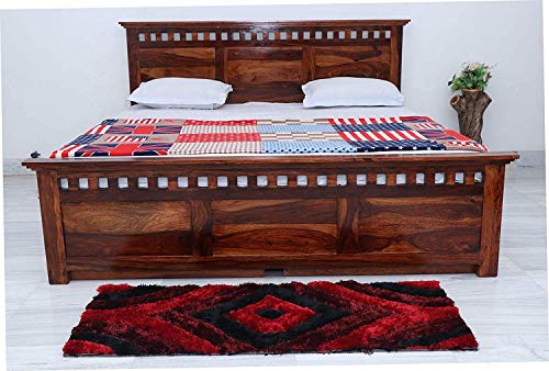 Image of Solid Sheesham Wood King Size Double Bed Without Storage, Solid Wooden Cot Furniture for Living Room Bedroom, Double Bed, Bed, Bed for Bedroom, Solid Wood Bed - (Walnut Finish)