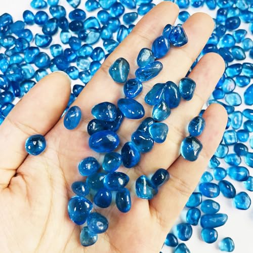 Image of Blue Glass Stones, 0.85LB /385g Aquarium Gravel Rocks, Blue Aquarium Pebbles for Fish Tank, Sea Glass Rocks for Vase Filler Craft