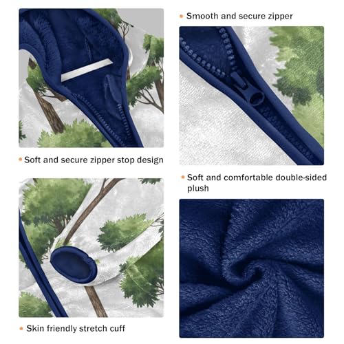 Tree Pattern with Green Leaves Toddler Fleece Jacket Girl Boys Hooded Fleece Jacket Coat Warm Outwear Zip-up 3-10T3