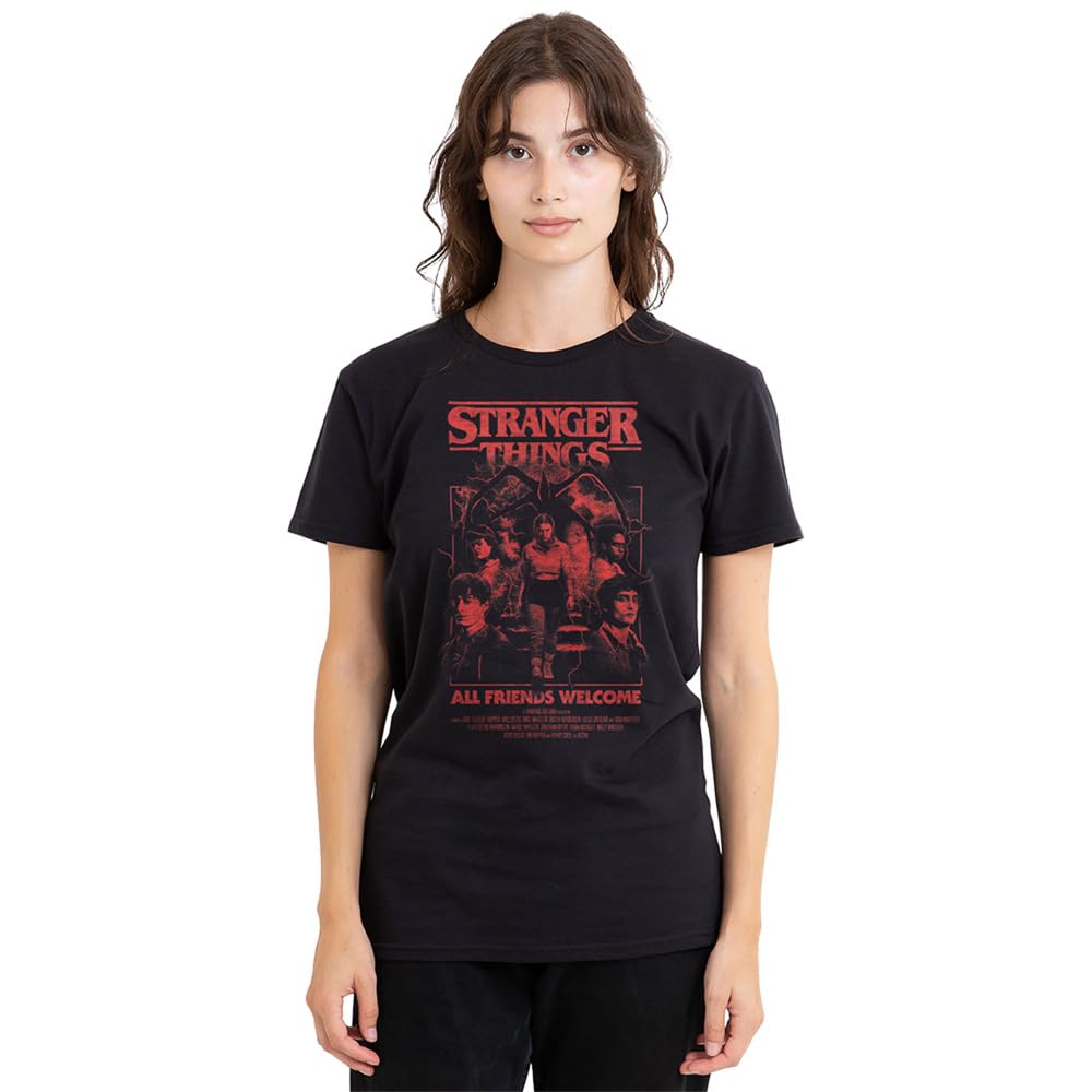Stranger Things Womens Mindflayer Group Horror Movie Poster Ladies Shirt, Black, Black, XL UK