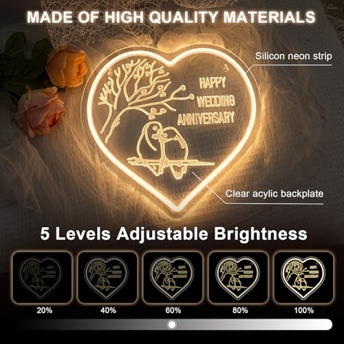 Image of Lucunstar Wedding Neon Sign Happy Anniversary LED Sign for Wall Decor Valentines Day LED Light Love Signs Heart Decor in Wedding Party Bedroom Home Love Gifts for Couple in Anniversary Party