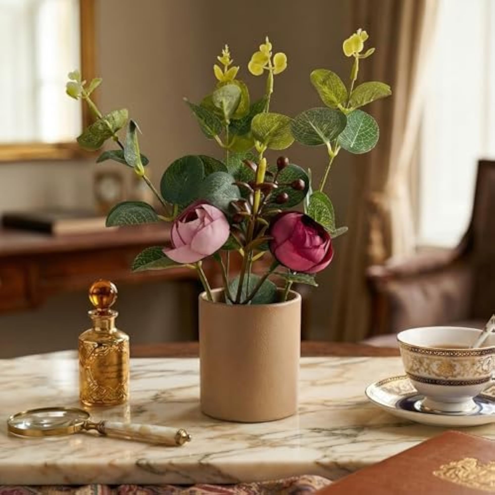 Artificial Peony Flower Arrangement with Eucalyptus Leaves