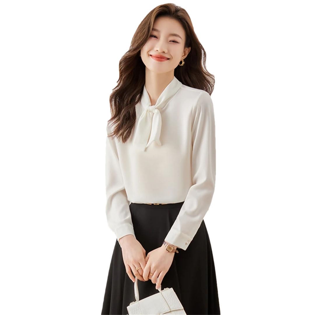 Elegante camicia da donna in raso con fiocco top manica lunga pullove occupazione OL camicette