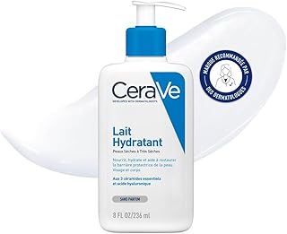 CeraVe - Lait Hydratant Corps et Visage - Peau Sèche à Très Sèche - 24H d’Hydratation en Continu - Acide Hyaluronique + 3 Céramides - Texture Légère, Non Collante - Sans Parfum, Non Comédogène