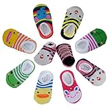 Pinksee Baby Infant Girls 5 Pairs Cotton Animal Stripes Anti Slip Booties Socks 0-18 months