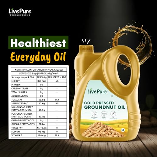 Image of Livepure Organic Farms - Cold Pressed Groundnut Oil 10 Litre (5L X 2), Kacchi Ghani Mungfali Tel | Chemical Free| Cholesterol Free | Micro Filtered | Healthy Unrefined Oil
