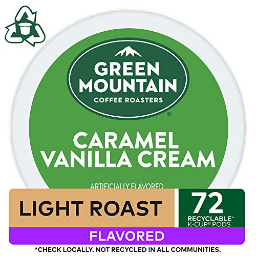 Green Mountain Coffee Roasters Caramel Vanilla Cream, Single-Serve Keurig K-Cup Pods, Flavored Light Roast Coffee, 12 Count (Pack of 6)