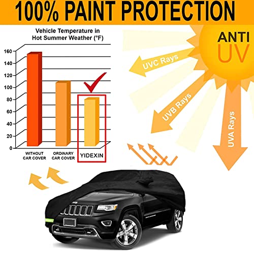 Image of Waterproof Car Covers for 2011-2026 Jeep Grand Cherokee Car Covers 190T Covers Customer Fit 100% Waterproof Windproof Strap & Double Door Zipper Up to 193 inch L (Black-for Jeep Grand Cherokee)