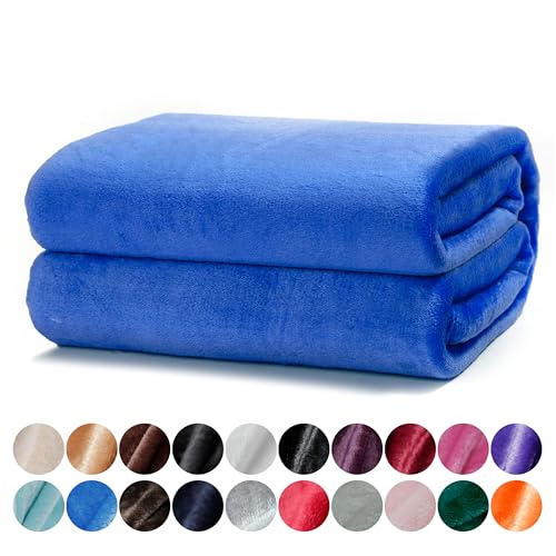 DALINA Textil - Manta para Sofá pequeña 130x160cm - Manta Terciopelo - Manta Ligera Franela para Sofá, Cama, Viaje, Sala de Estar (Azul ELÉCTICO)