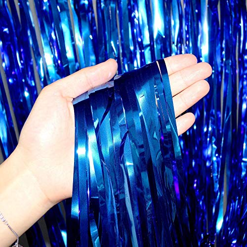 Image of Premium Metallic Foil Curtain 3x6 Ft Each for Party Decoration, Shimmer Backdrop for Birthday, Anniversary & Wedding, Easy to Hang Door & Wall Decoration Photo Booth (2, Blue)