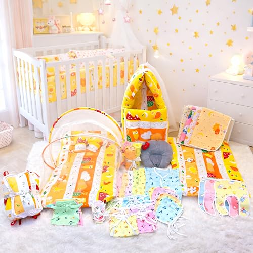 Image of Infantbond Baby All Season Use Hospital Essential Combo for New Born | Gift Pack | Baby Products | Maternity Essentials | Bedding Set (60 Items)(0-6 Months) (Orange Fox 59)(Colours May Vary)