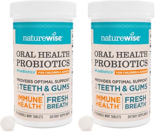 Image of NatureWise Oral Probiotics for Mouth Bad Breath-Chewable Sugar-Free Mint-Lactobacillus reuteri Chewable-Oral Probiotics for Kids&Adults-Non-GMO USA Manufactured-[60-Day Supply],60 Count (Pack of 2)