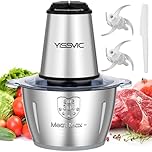 YISSVIC Tritatutto da Cucina Elettrico 2L,500W,Doppia Ciotola Vetro e Acciaio Inox,2 Velocità, 2×4 Lame, Anello Antiscivolo, Lavabile in Lavastoviglie (Ciotola in Acciaio inossidabile)