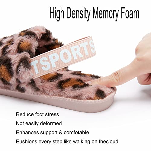 Weytua Womens Slipper With Strap Memory Foam Slipeers For Woman Faux Fur Fuzzy Comfy Soft Plush Open Toe Indoor Outdoor Spa Bedroom Slipper Sandals Pink Leopard Print Sandals Women Size 7.5 8.5 #TOP5