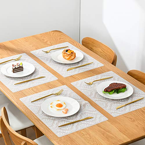 SUBEKYU Placemats Set of 4,Silicone Place Mats Indoor Dining. Highly Efficient Heat Resistant /Thermal Insulation/Anti-Skid Function,The Best Choice for Baby Placemats. Waterproof and Washable
