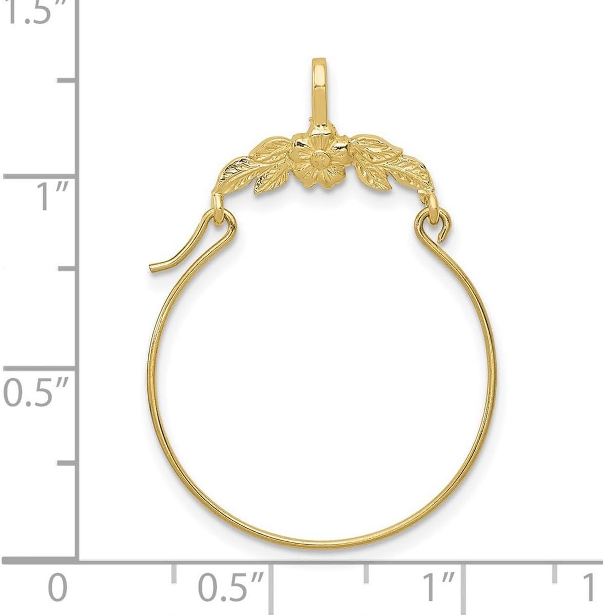 JewelryWeb 25mm 10k Solid Yellow Gold Polished Floral Charm Holder Pendant Necklace for Women - Image 2