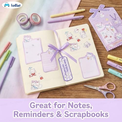Image of FunBlast Cute Cat Sticky Notes - Cat Memo Pad, Kawaii Sticky Note for Kids & Girls, Self Adhesive Notes and Bookmark, Stationery Gift for School, Office & Personal Use (Purple-)