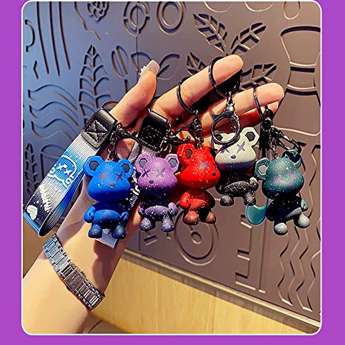 Hsyhere Cute Color-Changing Bear Resin Keychain Creative Pvc Braided Belt Cartoon Animal Bag Pendant Car Key Pendant Metal Keyring Men Women Boy Girl-Red #TOP2