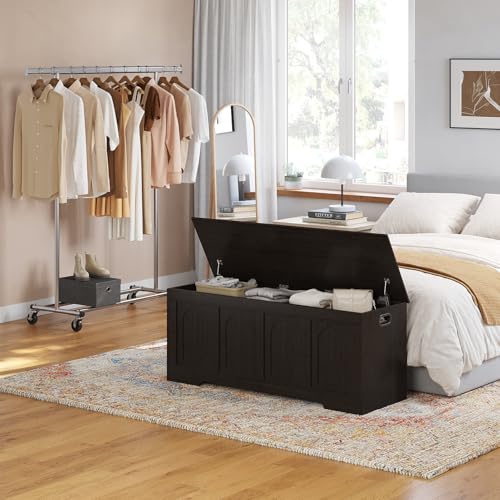 DINZI LVJ Storage Chest, 47.2”Wooden Storage Box with 2 Safety Hinges, Entryway Shoe Bench with Flip-Top, Large Trunk for Living Room, Bedroom, Easy Assembly, Espresso DINZI LVJ Storage Chest, 47.2”Wooden Storage Box with 2 Safety Hinges, Entryway Shoe Bench with Flip-Top, Large Trunk for Living Room, Bedroom, Easy Assembly, Espresso