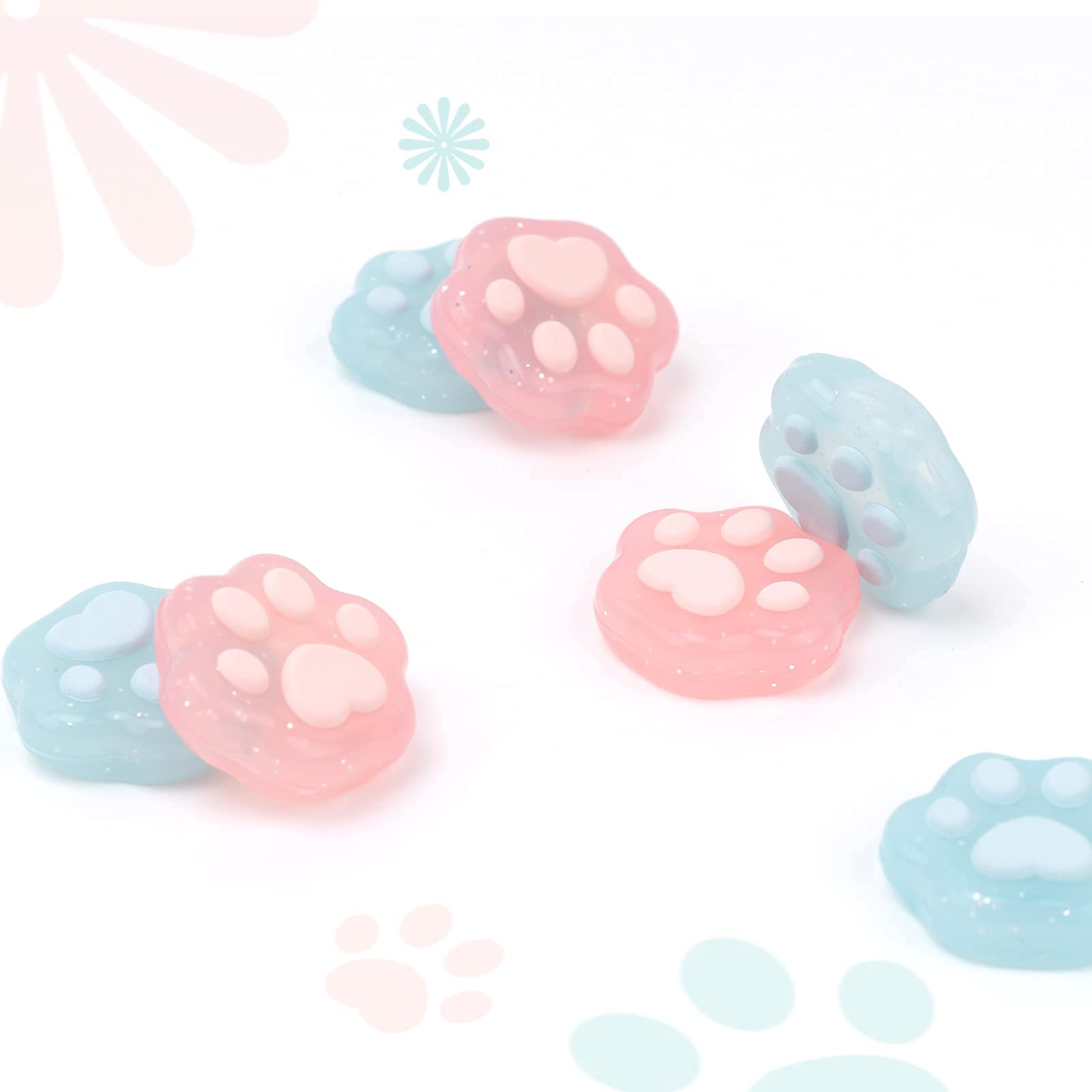 GeekShare Cat Paw Shape Thumb Grip Caps Soft Silicone Joystick Cover Compatible with Switch/OLED/Switch Lite,4PCS (Pink & Blue)