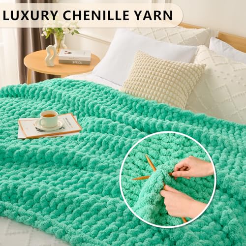 Image of L'AGRATY Chunky Knit Throw Blanket for Couch, 60'' x 80'' Knit Throw, Aqua