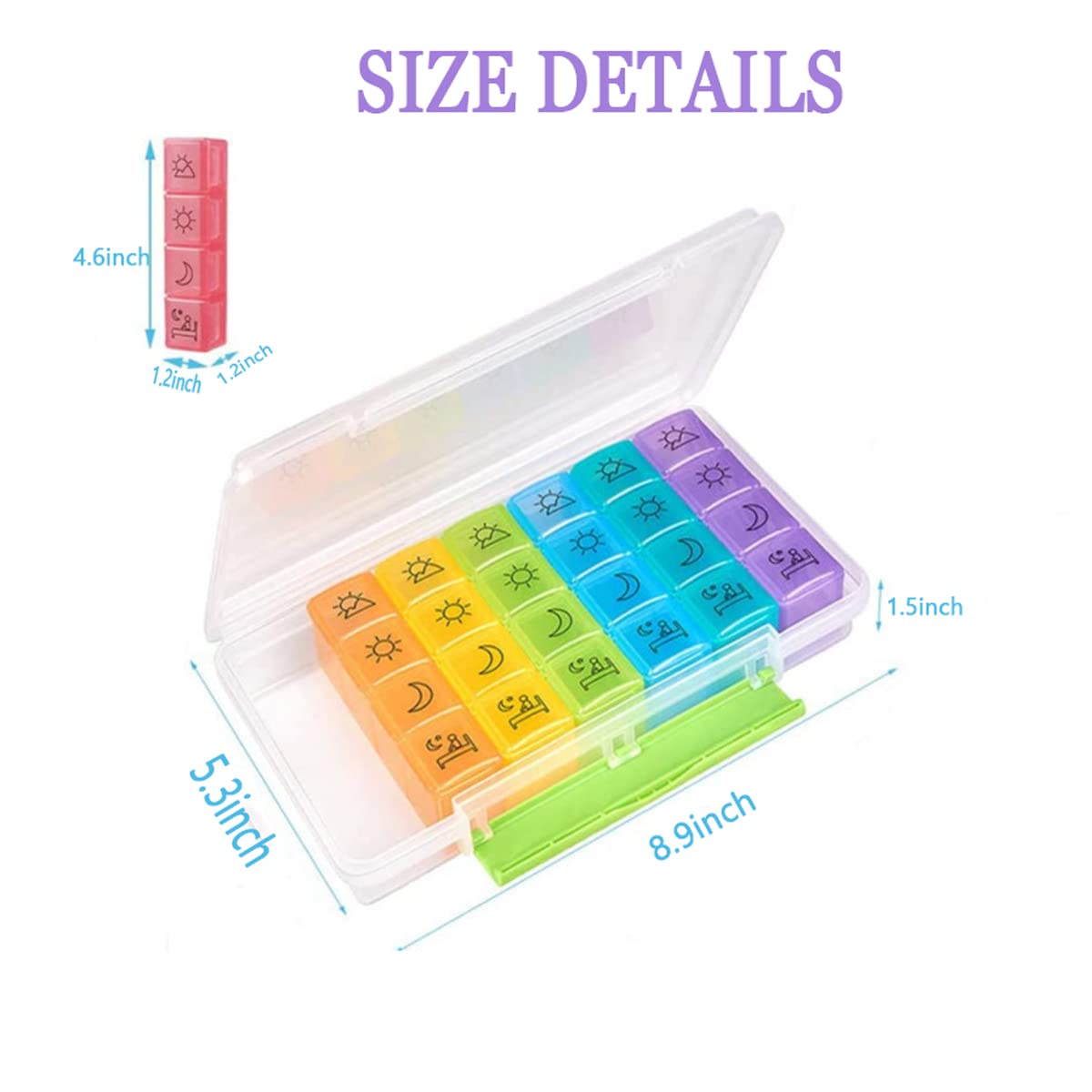 Pilulier hebdomadaire 7 jours 4 fois par jour, pilulier portable de voyage, conteneurs de rangement hermétiques pour médicaments, vitamines, huile de poisson et compléments, ouverture facile