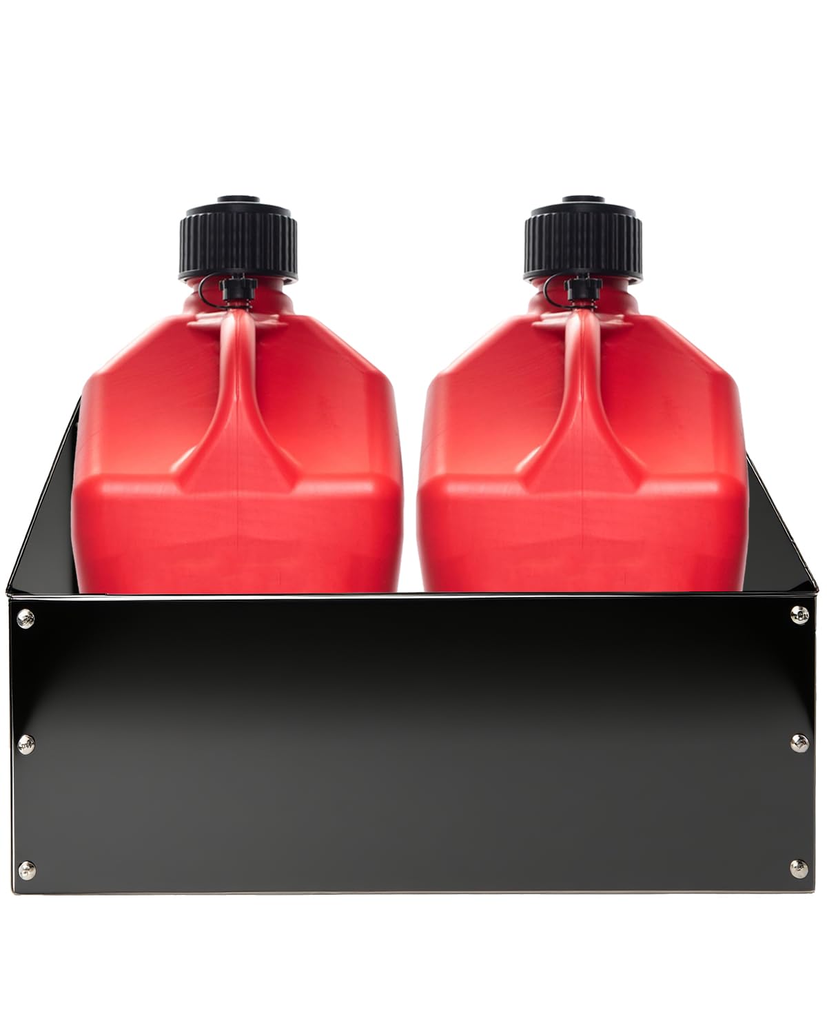 Fuel Jug Holder Rack, Gas Can Mount fits Two 5 Gallon Fuel Containers with Base Dimensions Under 11 Inches, Gas Can Holder For Trailer (Three-Sided Support)