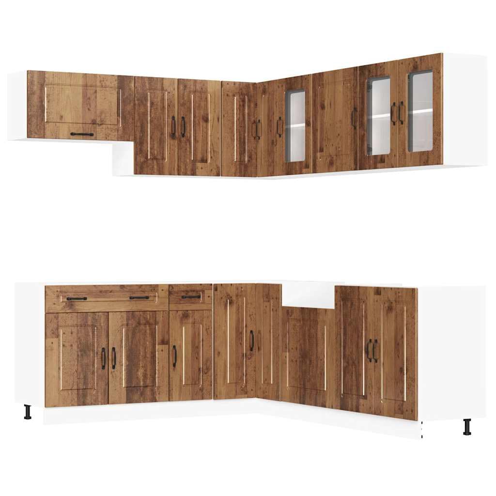 Set Mobili da Cucina 11 Pezzi Kalmar, Legno co, Truciolato e Vetro,