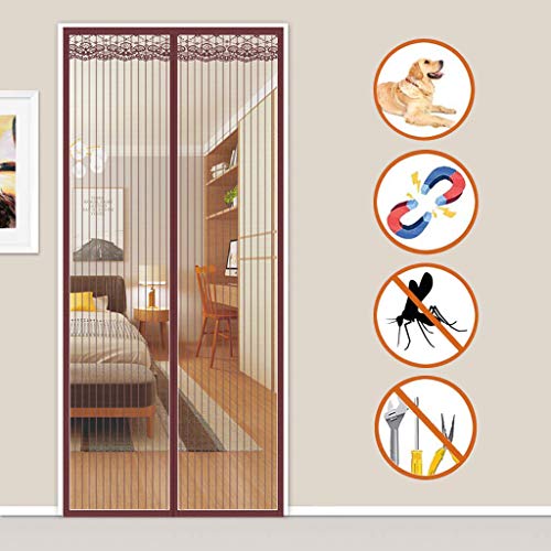 HMHD Magnetisches Moskitonetz Fenster, Insektenschutz Magnetisch Gitter TüR Magnetvorhang TüR, für Kinderzimmer, Terrassentür, Schiebetür -Brown-90x250cm(35x98inch) Cover