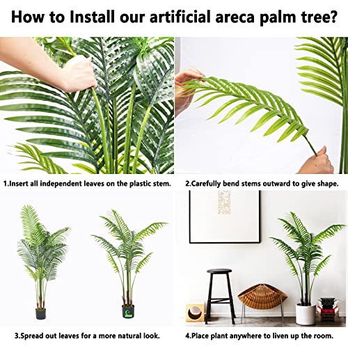 Artificial Golden Cane Palm Tree 4 Feet Faux Plant For Home Decor Indoor Outdoor Faux Areca Palm Tree In Pot For Home Office Perfect Housewarming Gift With Adjustable Trunks #TOP5