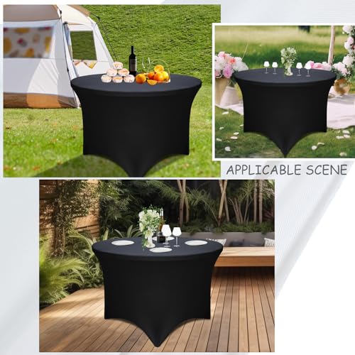 Yoquare 6 Pack Black Round Spandex Tablecloth - 48-Inch Diameter x 30-Inch High|Fitted Stretch Tablecloth with Foot Bag for 4FT Round Tables|Perfect for Wedding, Party, Dining Table, Buffet, Camping by Yoquare - Used condition - Image 6