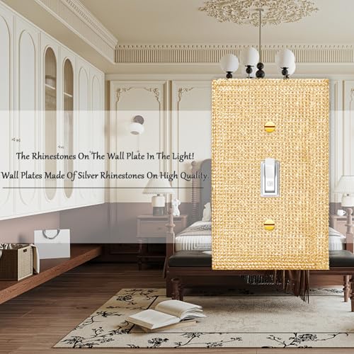 Image of 2 Pcs Shiny Golden Rhinestones Single Toggle Light Switch Plate Decorative Rhinestones Switch Plate Decorative Wall Plate