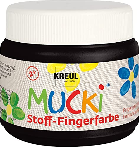 KREUL 28106 - Mucki leuchtkräftige Stoff - Fingerfarbe 150 ml in schwarz auf Wasserbasis parabenfrei glutenfrei laktosefrei und vegan optimal für die Anwendung mit Fingern und Händen