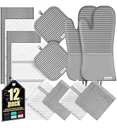 Oven Mitts Kitchen Towels and Dishcloths with Pot Holders Sets, Oven Gloves Hot Pads 500°F Heat R...