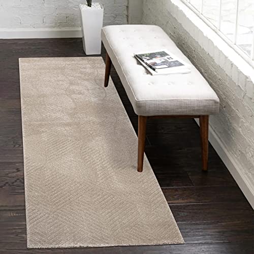 payé Teppich Läufer Flur - 80x150cm - Beige Einfarbig Wohnzimmer Uni Geometrisch Wellen Muster Modern Deko Teppiche Weich Schlafzimmer