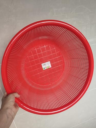 Image of 4 Pcs Large Plastic Wash Basket Round Perforated Colander Wash Vegetables and Fruits Drain Cooked Pasta Kitchen Essentials Food Strainer Basket Strainer Kitchen Red Orange color