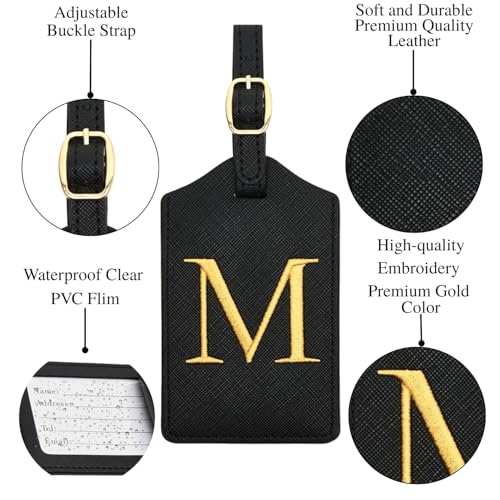 Luggage Tag PU Leather for Suitcase Baggage Handbag Travel Bag Label Suitcase Tag Label Tag w. Name Card & Privacy Cover (M)3