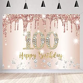 Happy 100th Birthday Decorations Backdrop Banner for Women Happy 100 Years Old Party Sign Poster Woman 100th Birthday Rosegold Photography Background 100th Birthday Party Supplies, 150x90cm