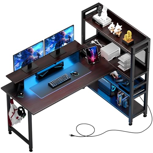 ゲーミングデスク パソコンデスク l字 コンセント/棚/モニター台/led付き モニターアーム対応 棚板高さ調節可能 多層収納 壁面収納 パンチングボード 頑丈なフレーム 左右組み換え自由 フック/ラック付き エコな板材採用 省スペース CD47-BT-2