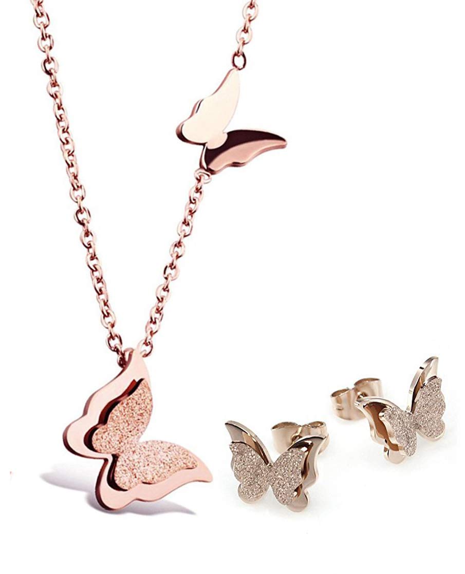 YouBella Jewellery Stylish 18k Rose Gold Plated Butterfly Necklace Jewellery Set for Women and Girls